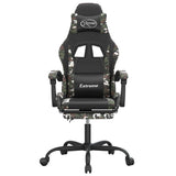 Gaming Chair with Footrest Black and Camouflage Faux Leather - Side View