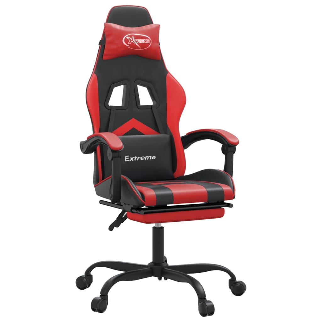 Gaming Chair with Footrest Black and Red Faux Leather
