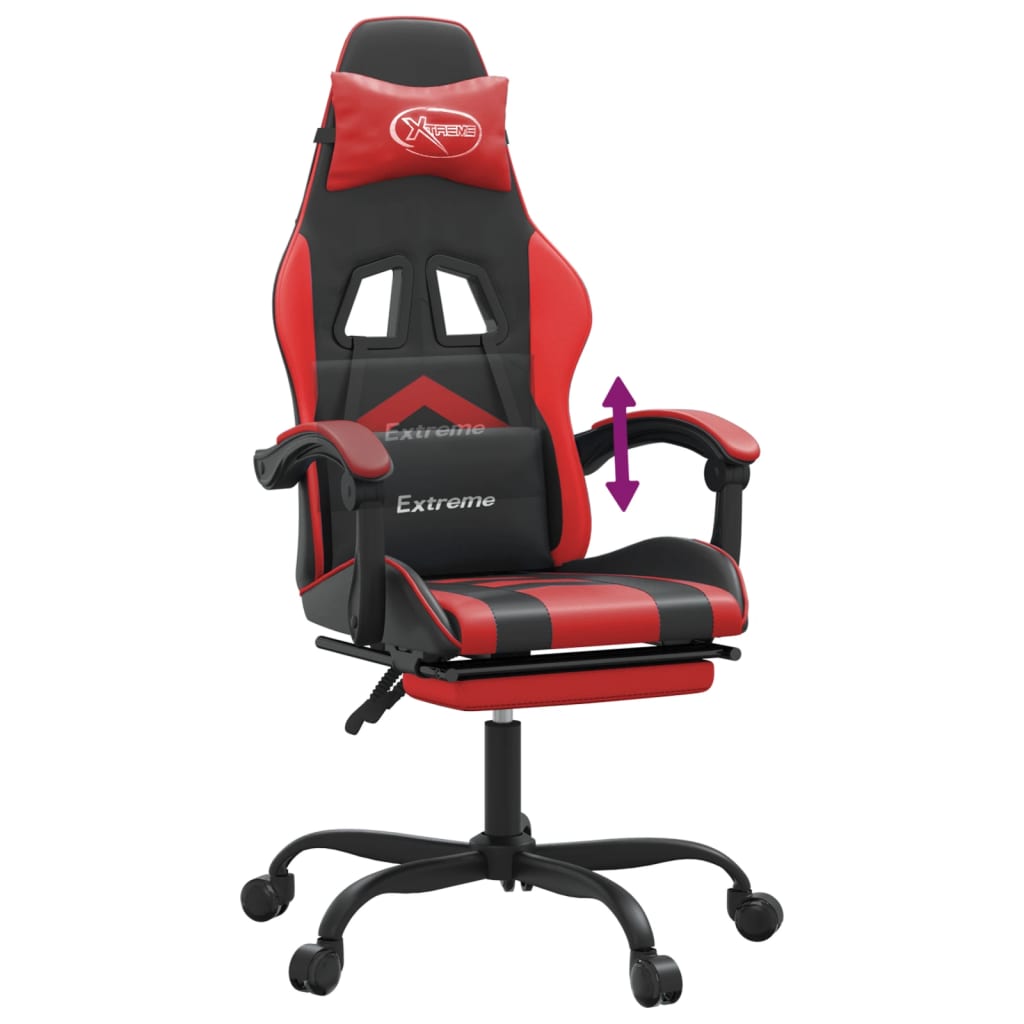 Gaming Chair with Footrest Black and Red Faux Leather