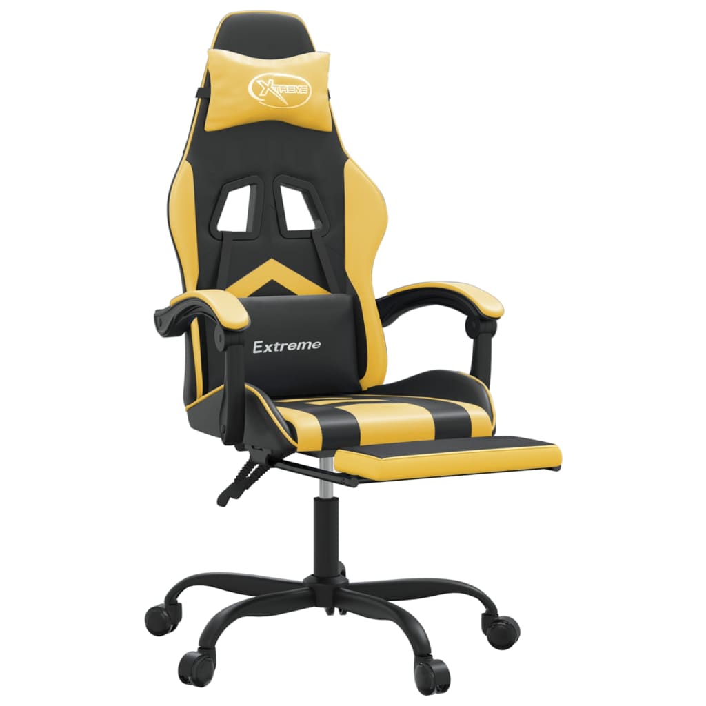 Gaming Chair with Footrest Black and Gold Faux Leather