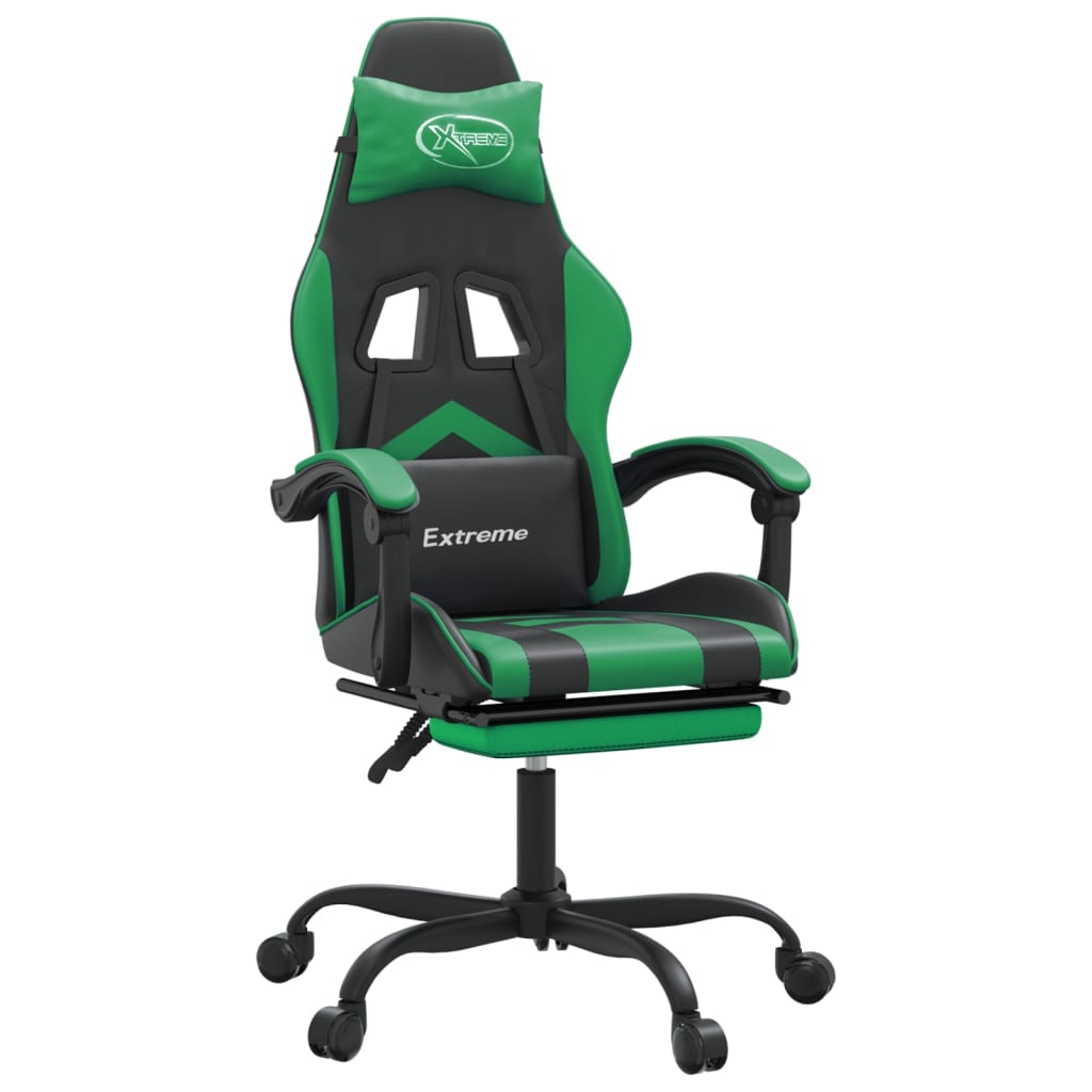 Gaming Chair with Footrest Black and Green Faux Leather