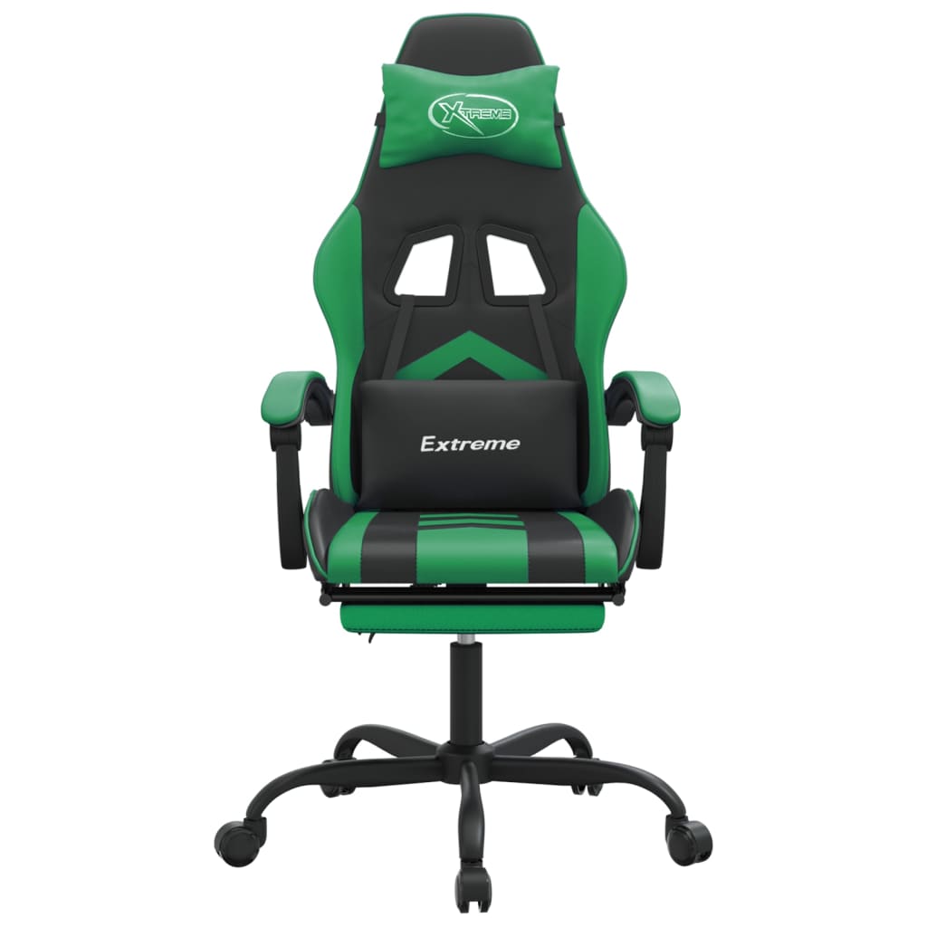 Gaming Chair with Footrest Black and Green Faux Leather