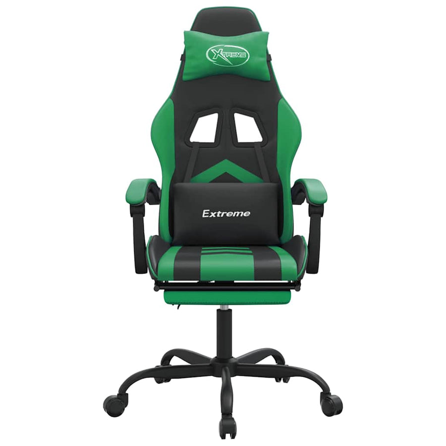 Gaming Chair with Footrest Black and Green Faux Leather