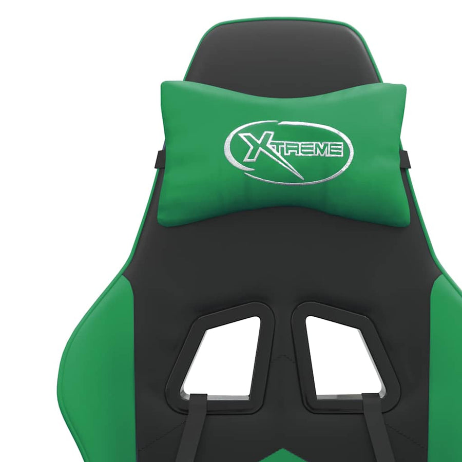 Gaming Chair with Footrest Black and Green Faux Leather