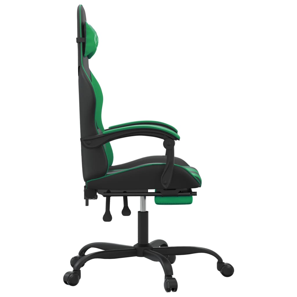 Gaming Chair with Footrest Black and Green Faux Leather
