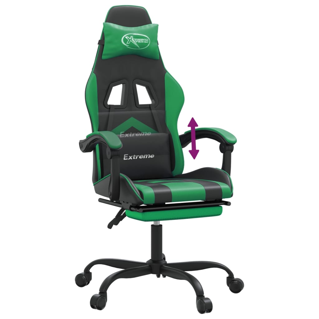 Gaming Chair with Footrest Black and Green Faux Leather