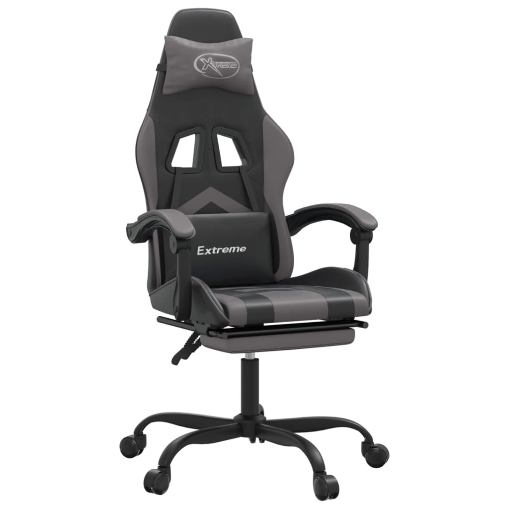 Gaming Chair with Footrest Black and Grey Faux Leather