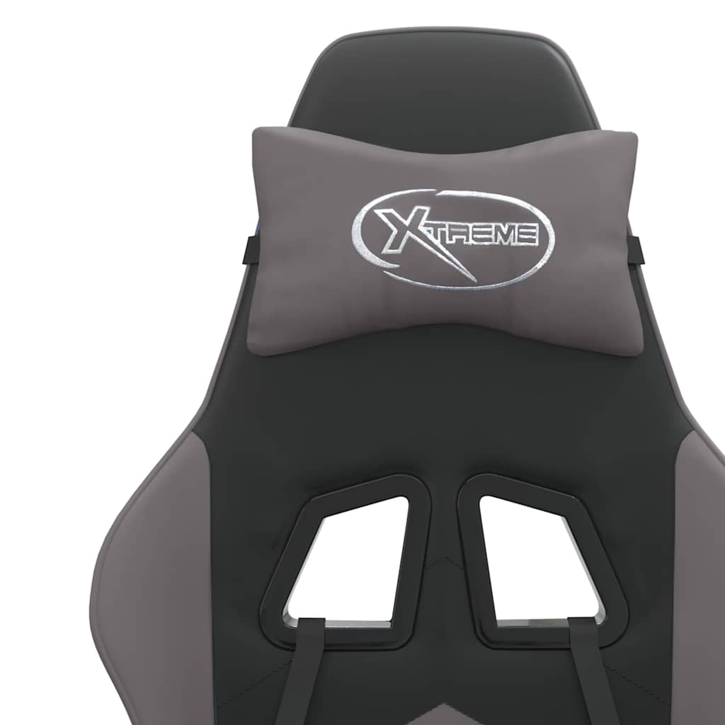 Gaming Chair with Footrest Black and Grey Faux Leather