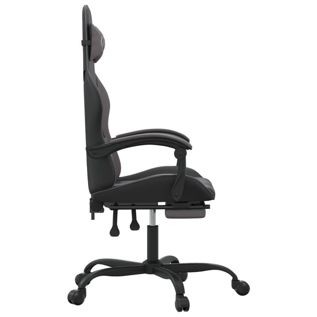 Gaming Chair with Footrest Black and Grey Faux Leather