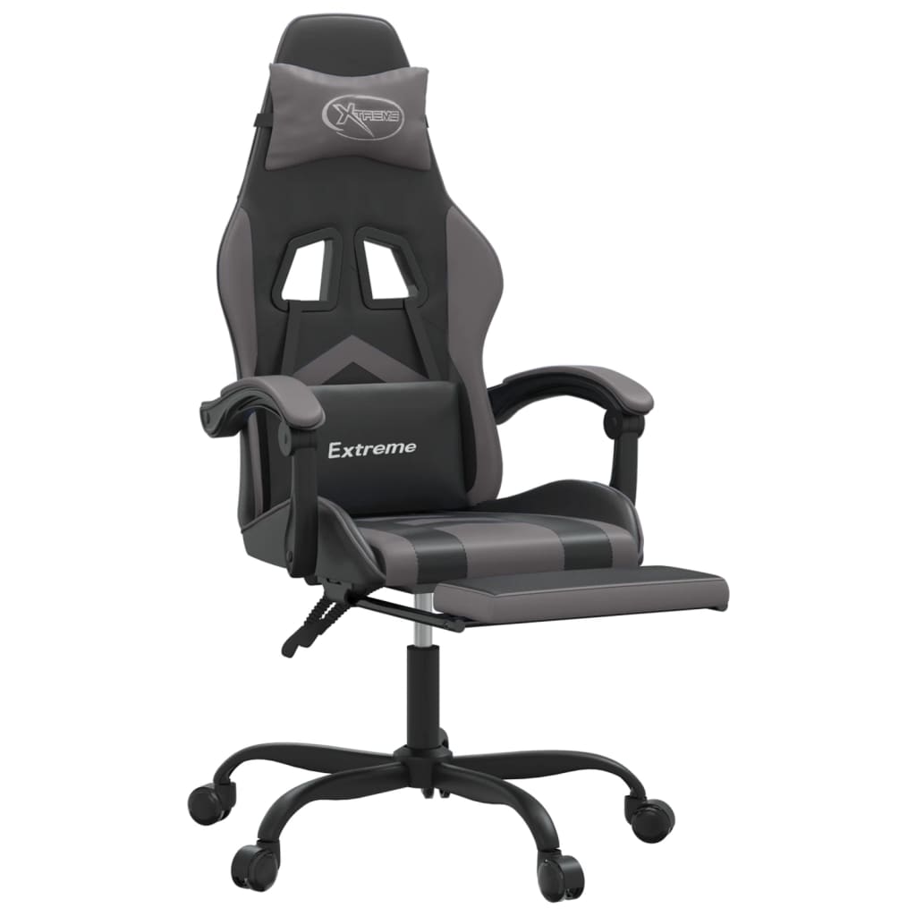 Gaming Chair with Footrest Black and Grey Faux Leather