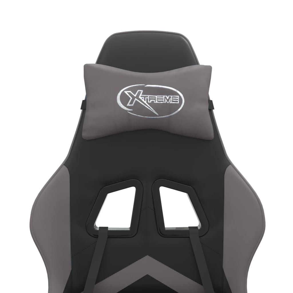 Gaming Chair with Footrest Black and Grey Faux Leather