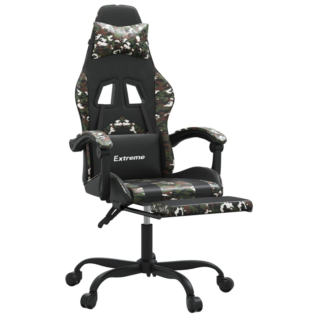 Gaming Chair with Footrest Black and Camouflage Faux Leather