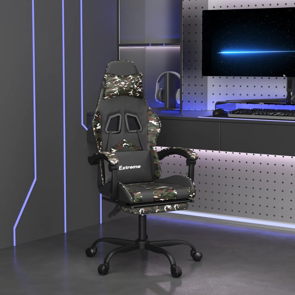Gaming Chair with Footrest Black and Camouflage Faux Leather