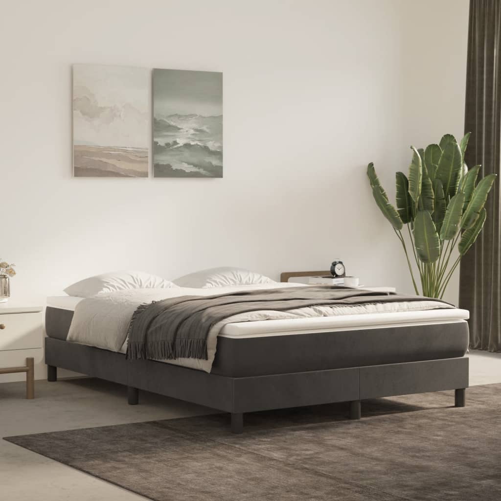 Box Spring Bed Frame Dark Grey Queen Velvet