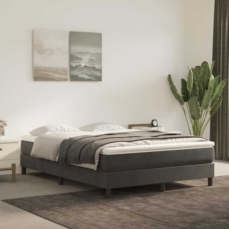 Box Spring Bed Frame Dark Grey Queen Velvet