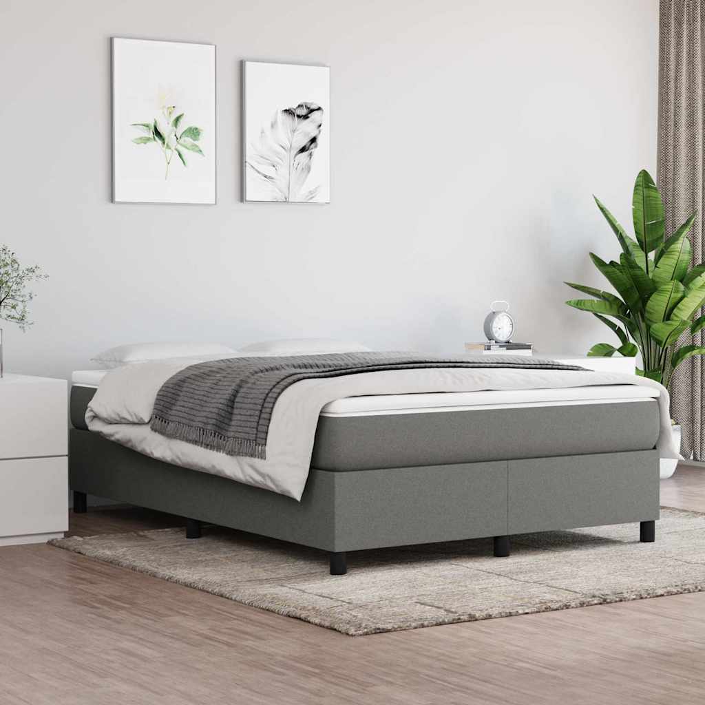 Box Spring Bed Frame Dark Grey Queen Fabric