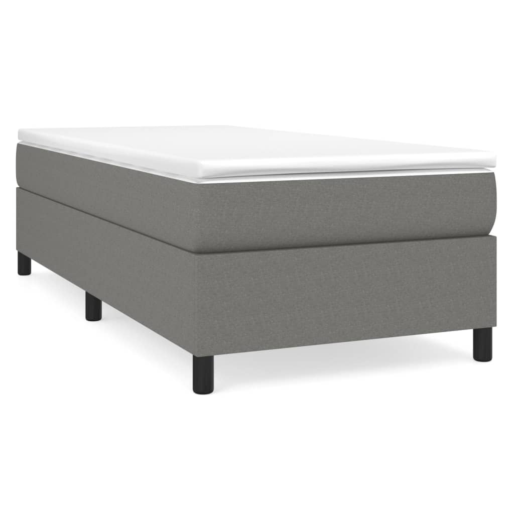 Box Spring Bed Frame Dark Grey 107x203 cm King Single Fabric