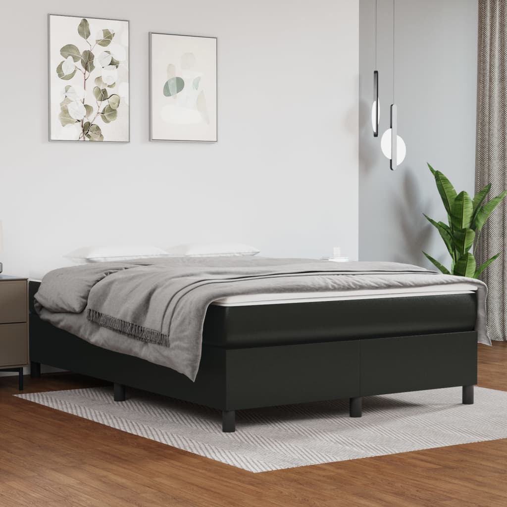 Box Spring Bed Frame Black Double Faux Leather