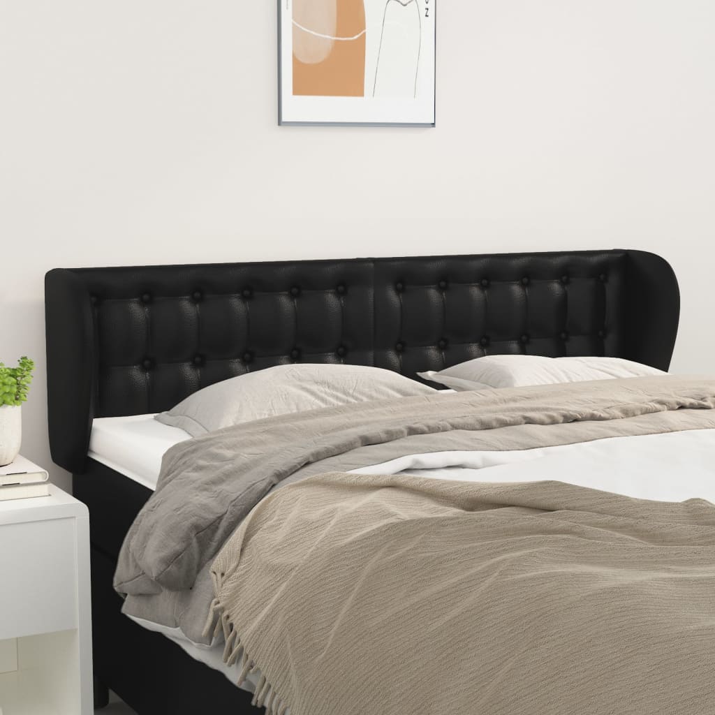 Headboard with Ears Black 147 cm Faux Leather
