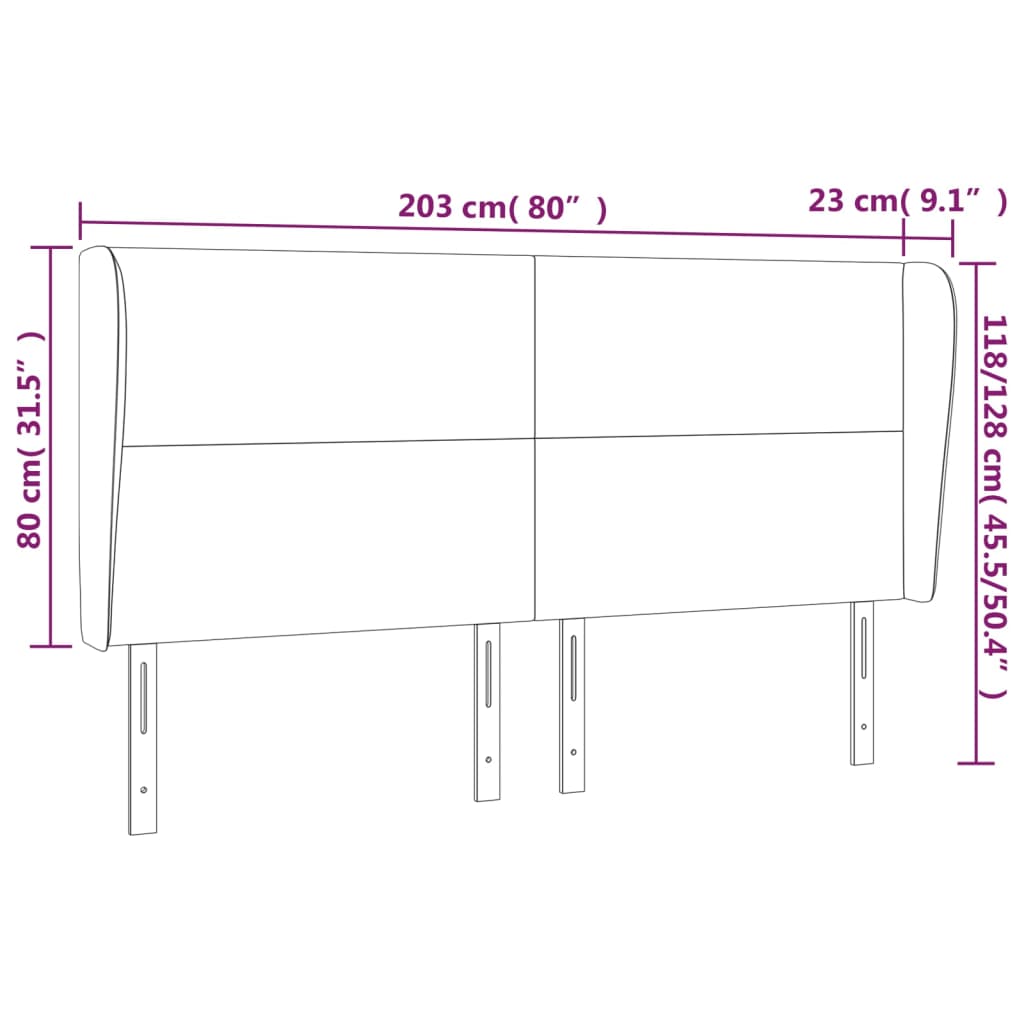 Headboard with Ears Dark Grey 203 cm Fabric