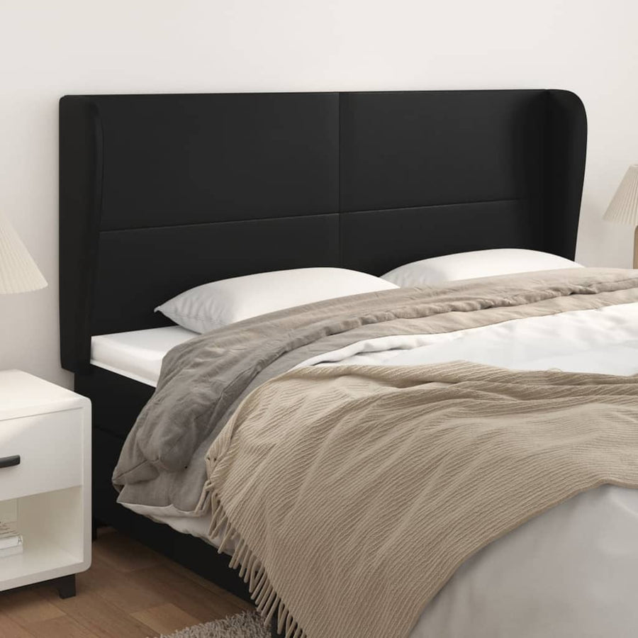 Headboard with Ears Black 163 cm Faux Leather