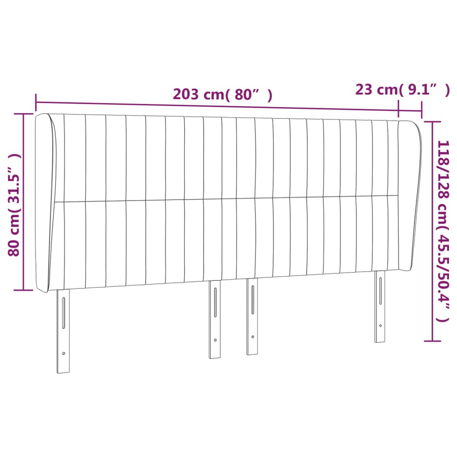 Headboard with Ears Dark Grey 203 cm Fabric
