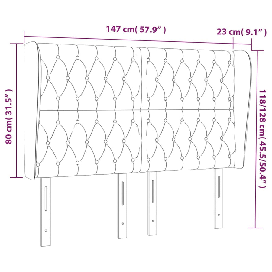 Headboard with Ears Dark Grey 147 cm Fabric