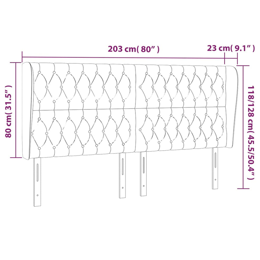 Headboard with Ears Dark Grey 203 cm Fabric