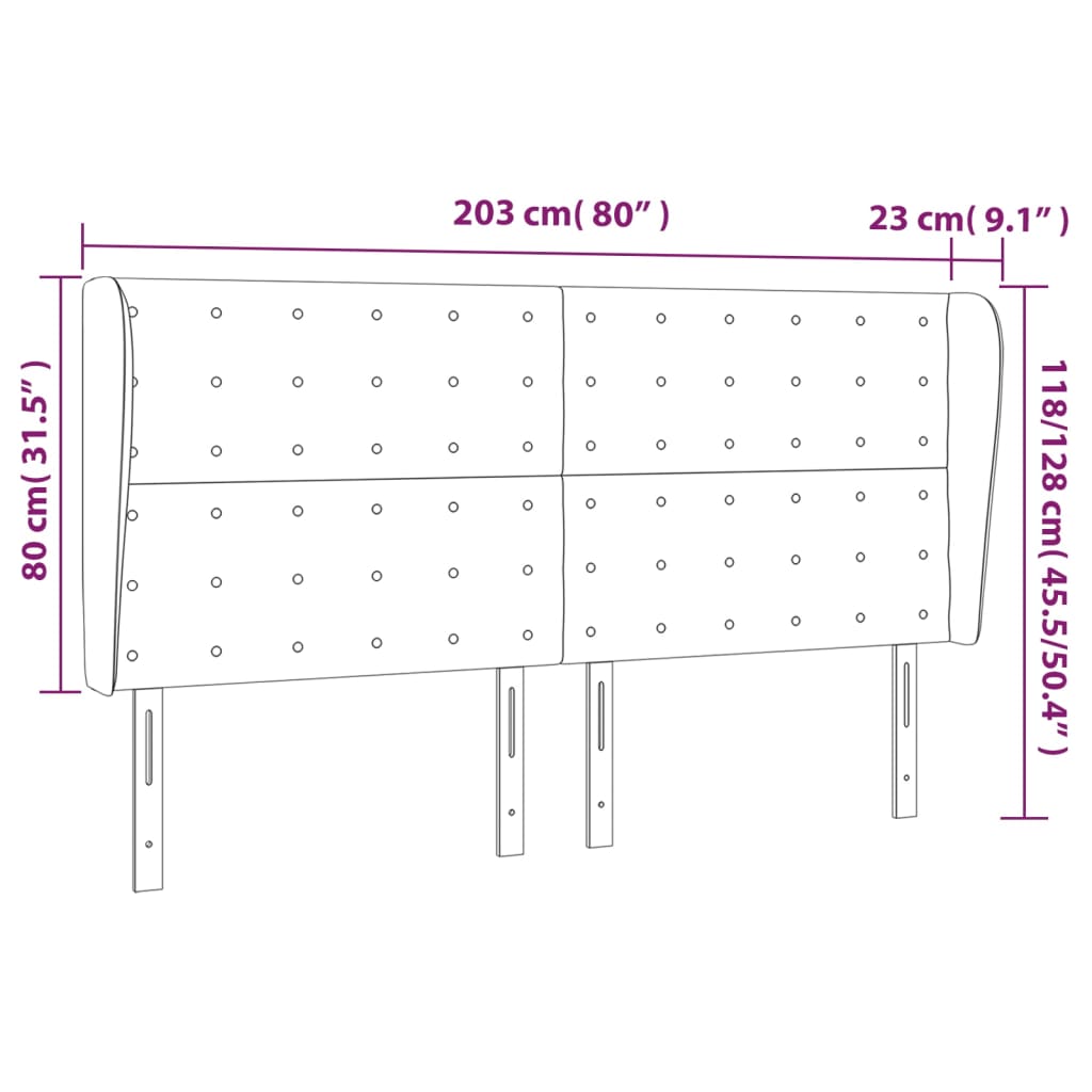 Headboard with Ears Dark Grey 203 cm Fabric
