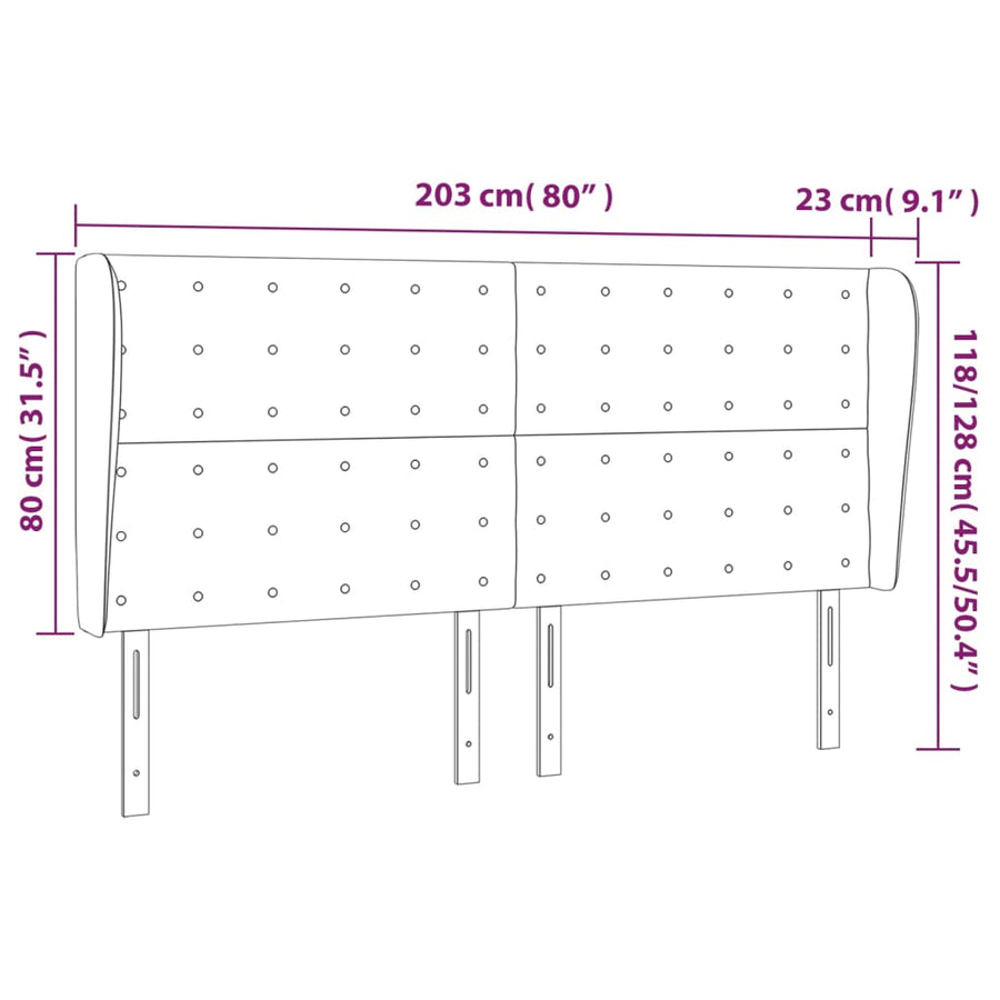 Headboard with Ears Dark Grey 203 cm Fabric