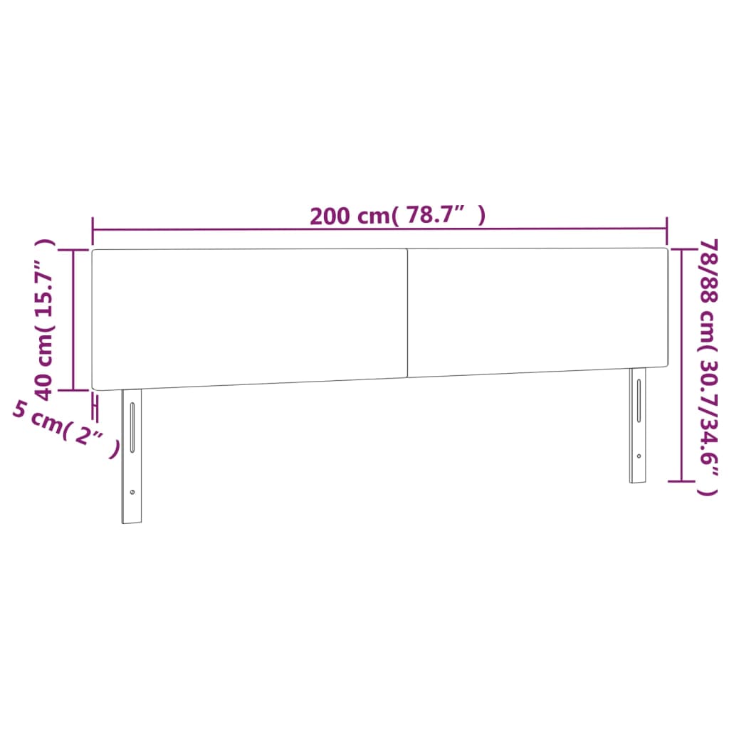 LED Headboard Black 200 cm Fabric