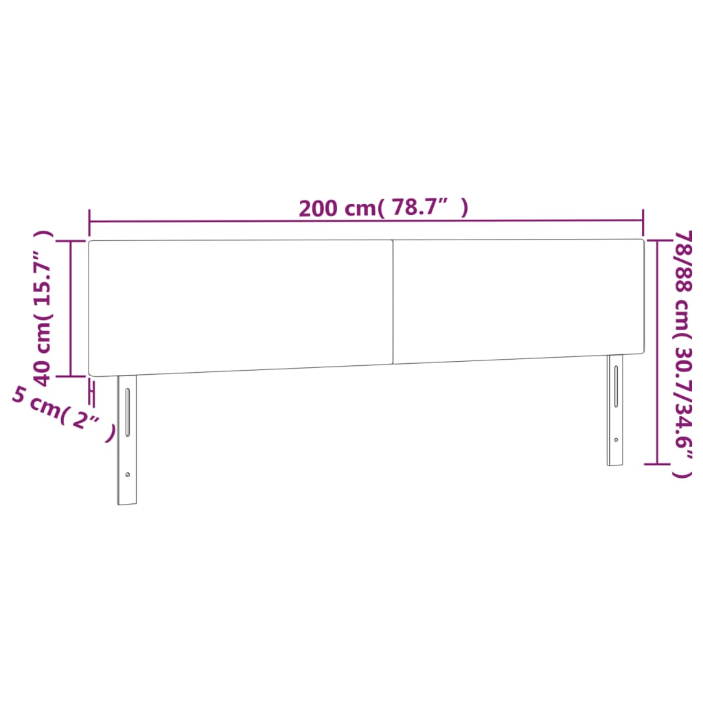 LED Headboard Black 200 cm Velvet