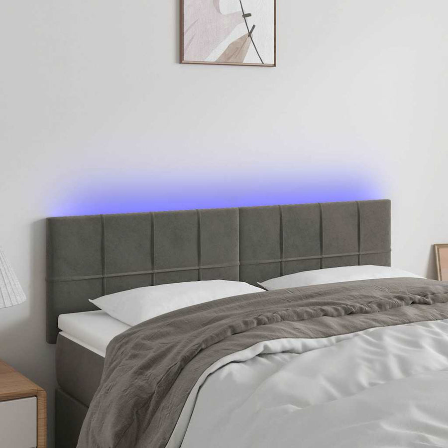 LED Headboard Dark Grey 144 cm Velvet