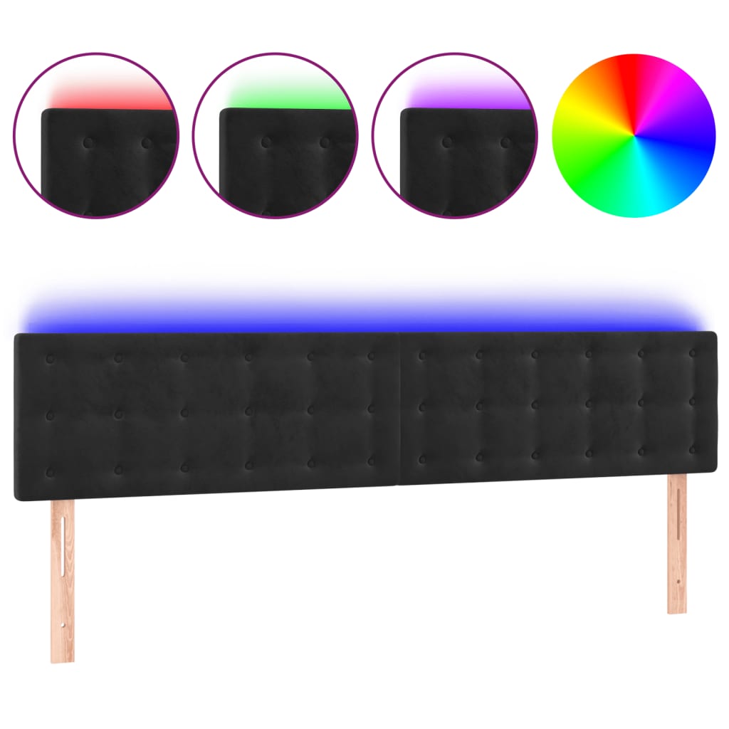 LED Headboard Black 200 cm Velvet