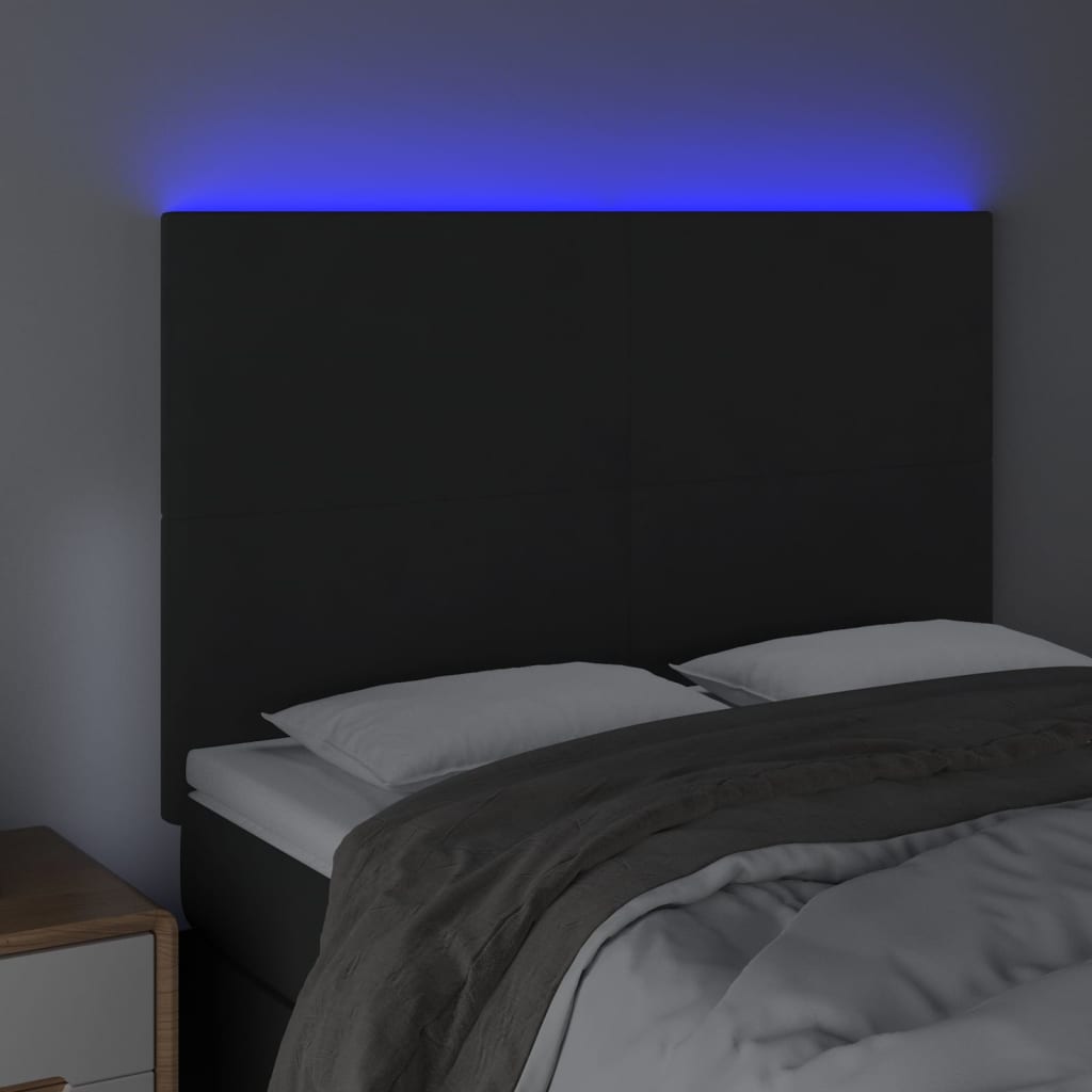 LED Headboard Black 144 cm Velvet