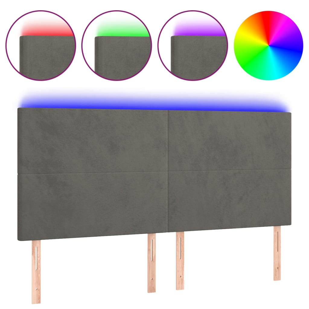 LED Headboard Dark Grey 160 cm Velvet