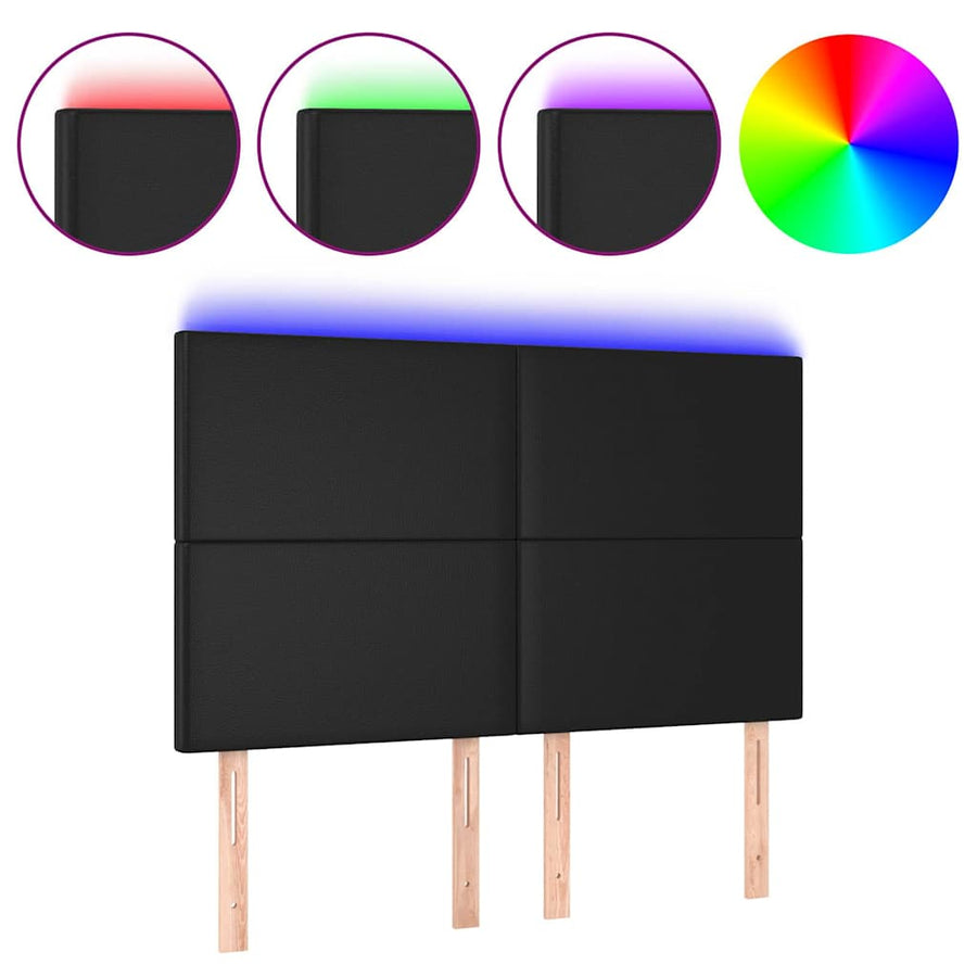 LED Headboard Black 144 cm Faux Leather