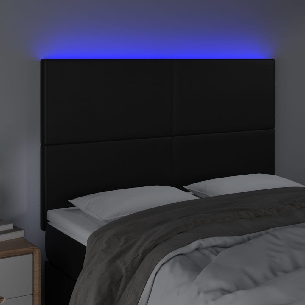 LED Headboard Black 144 cm Faux Leather