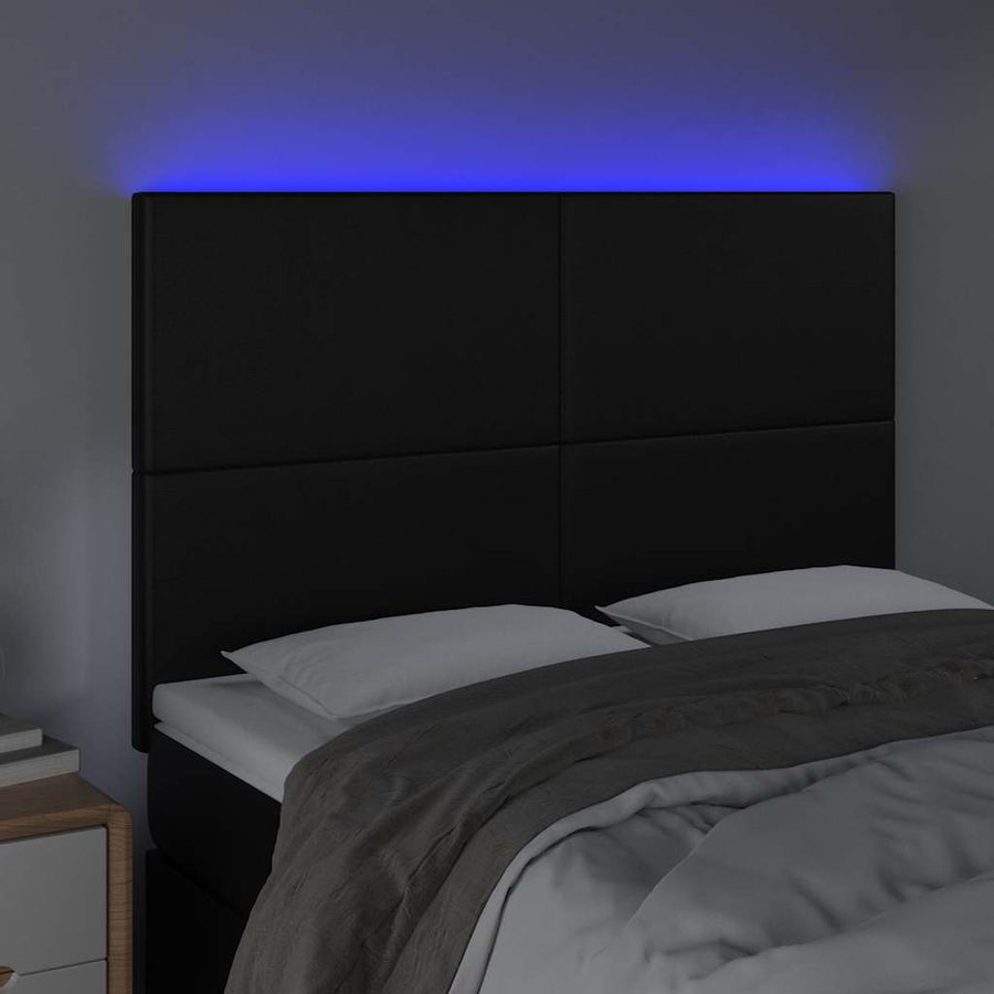 LED Headboard Black 144 cm Faux Leather