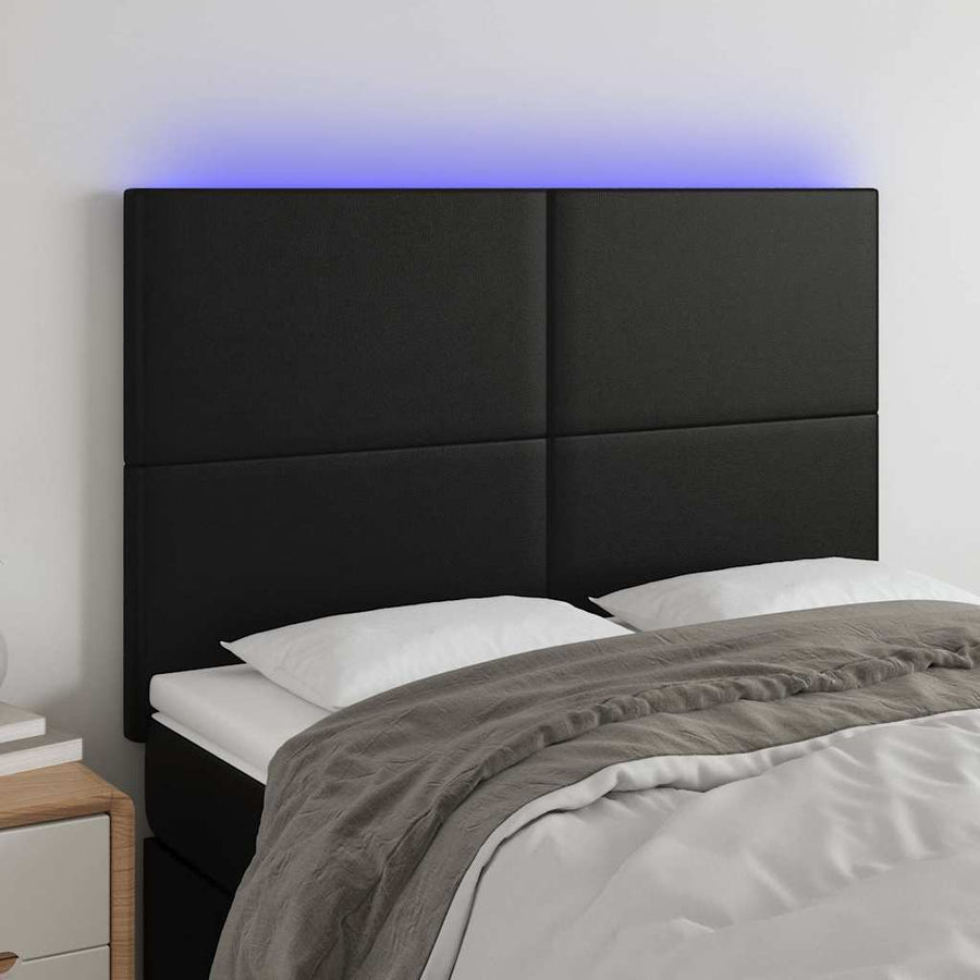 LED Headboard Black 144 cm Faux Leather