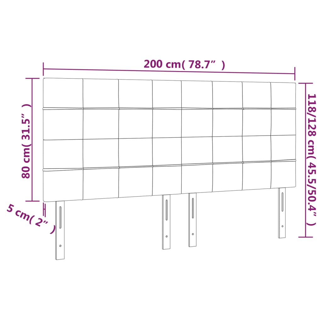 LED Headboard Black 200 cm Fabric