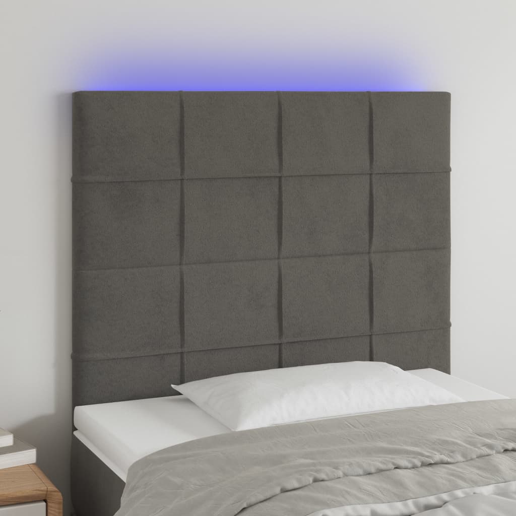 LED Headboard Dark Grey 80 cm Velvet