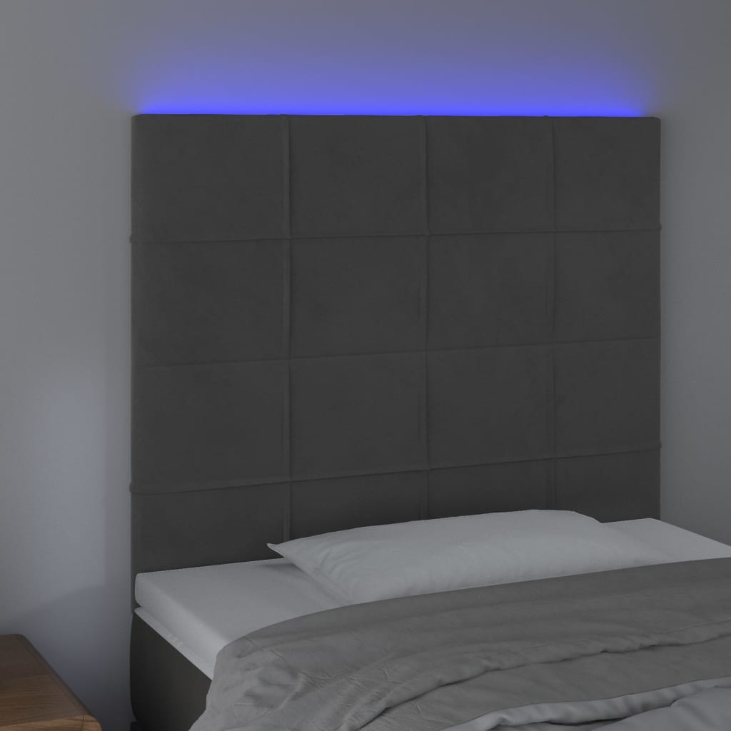 LED Headboard Dark Grey 100 cm Velvet