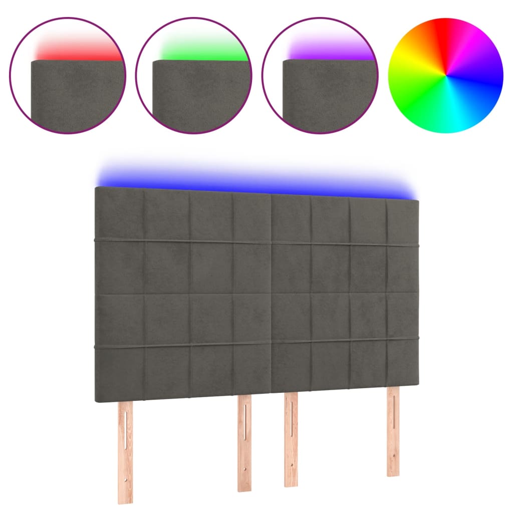 LED Headboard Dark Grey 144 cm Velvet