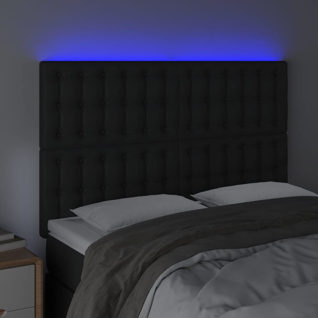 LED Headboard Black 144 cm Faux Leather