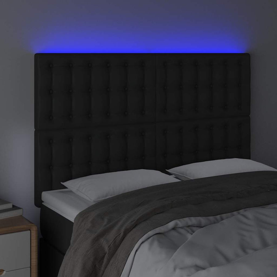 LED Headboard Black 144 cm Faux Leather