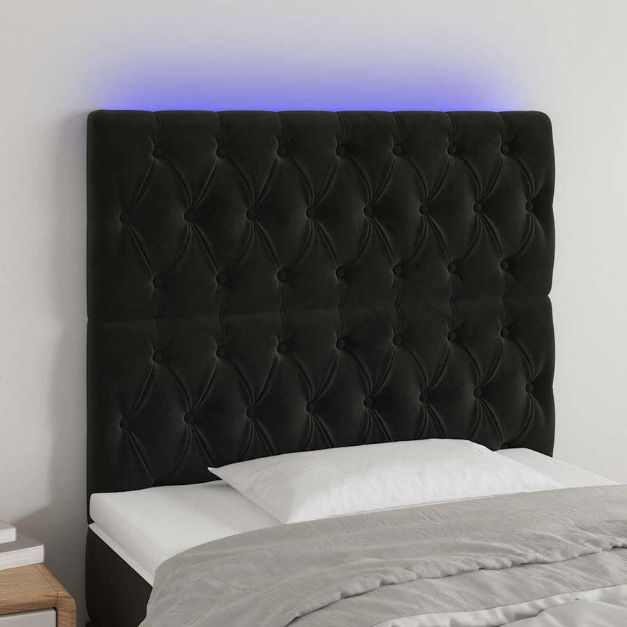 LED Headboard Black 100 cm Velvet