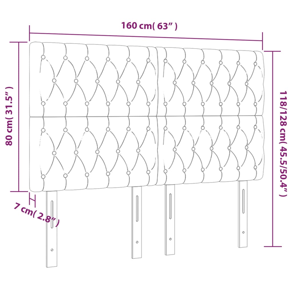 LED Headboard Black 160 cm Velvet
