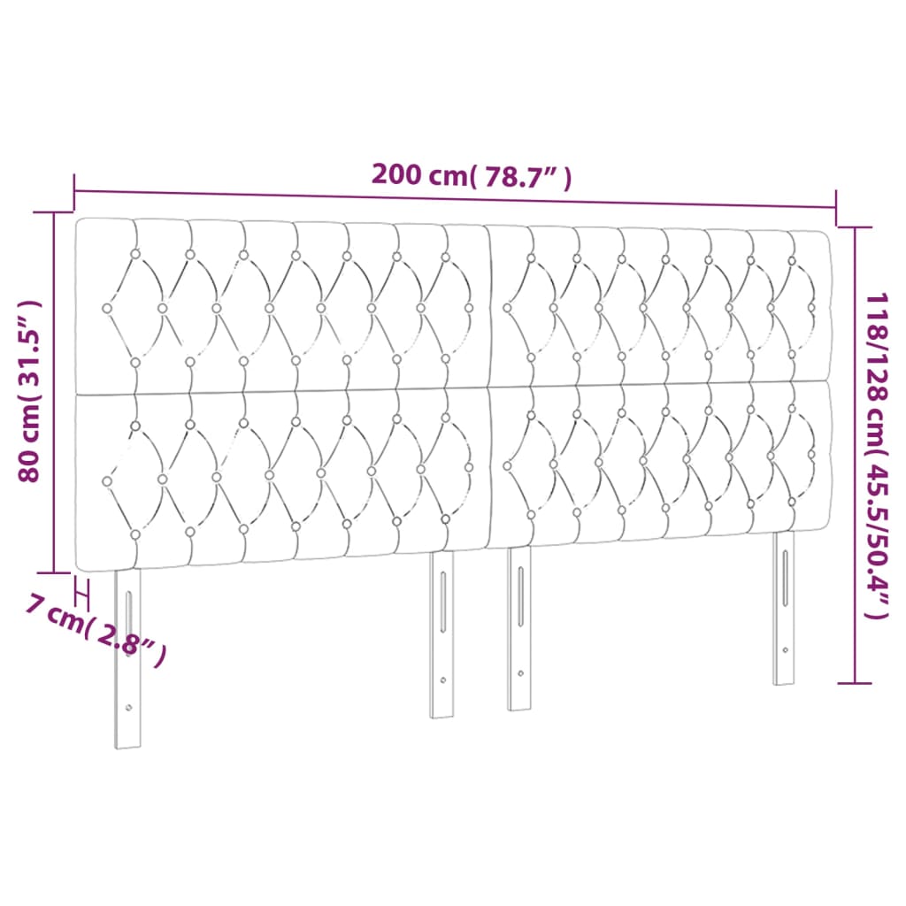 LED Headboard Black 200 cm Velvet