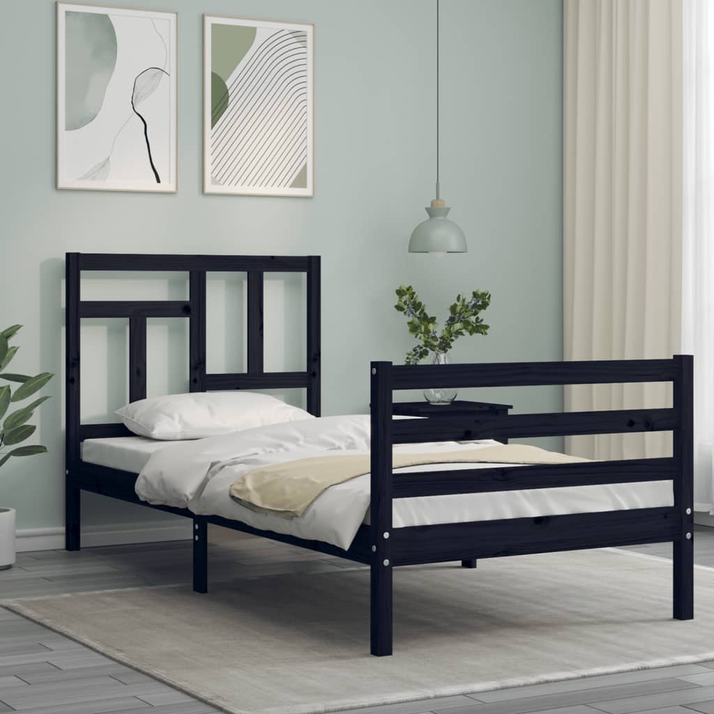 Bed Frame without Mattress Black 90x190 cm Solid Wood